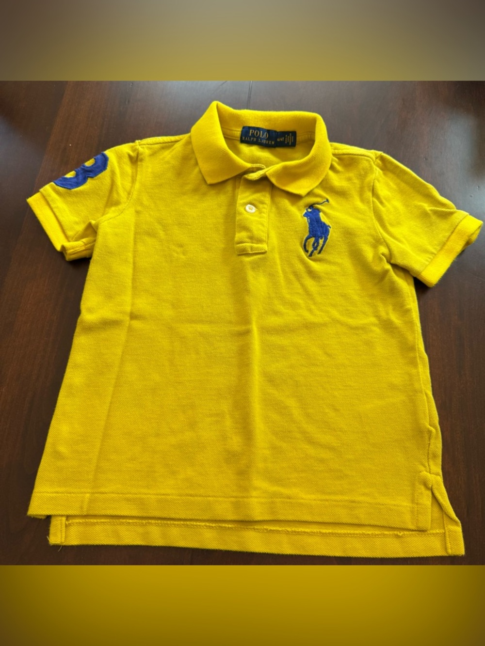 Ralph Lauren Polo Shirt Big Pony Boys yellow Blue Short Sleeve Pullover  4T‎